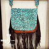 Load image into Gallery viewer, Hair-On-Hide w/ Cowboy Turquoise Flap Crossbody Handbag*