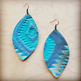 Load image into Gallery viewer, Leather Oval Aztec Cyan Earring