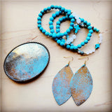 Load image into Gallery viewer, Leather Teardrop Earring-Heavy Metal Turquoise