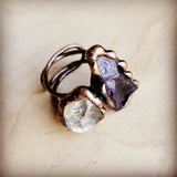 Load image into Gallery viewer, Genuine Amethyst and Quartz Ring in a Copper Setting