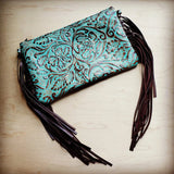 Load image into Gallery viewer, Embossed Cowboy Turquoise Leather Clutch Handbag