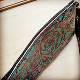 Load image into Gallery viewer, Embossed Cowboy Turquoise Leather Clutch Handbag