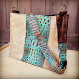 Load image into Gallery viewer, Large Hair on Hide Box Handbag w/ Turquoise Gator Accent