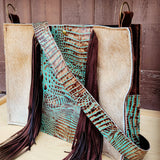 Load image into Gallery viewer, Large Hair on Hide Box Handbag w/ Turquoise Gator Accent