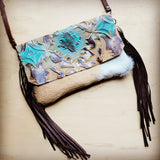 Load image into Gallery viewer, Hair on Hide Handbag w/ Turquoise Sahara Laredo Flap