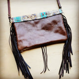 Load image into Gallery viewer, Hair on Hide Handbag w/ Turquoise Sahara Laredo Flap