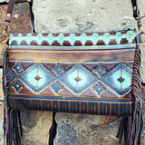 Load image into Gallery viewer, Blue Navajo Leather Embossed Clutch Handbag