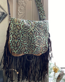 Load image into Gallery viewer, Hair-On-Hide w/ Cowboy Turquoise Flap Crossbody Handbag*