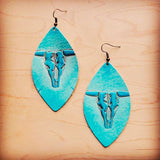 Load image into Gallery viewer, Leather Oval Earring-Turquoise Steer Head