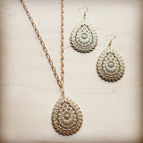 Load image into Gallery viewer, Matte Gold Filigree Necklace &amp; Earring Set