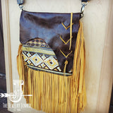 Load image into Gallery viewer, Hair on Hide Handbag w/ Leather Fringe Yellow Navajo Accent