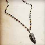 Load image into Gallery viewer, Amazonite Necklace w/ Antique Gold Feather