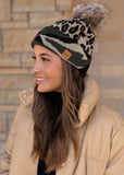 Load image into Gallery viewer, Leopard Pom Hat w/ Green Camo Trim