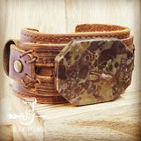 Load image into Gallery viewer, Brown Ocean Agate on Dusty Leather Cuff