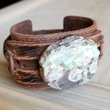 Load image into Gallery viewer, Brown Ocean Agate on Dusty Leather Cuff