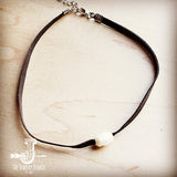 Load image into Gallery viewer, Floating Pearl on Brown Leather Choker