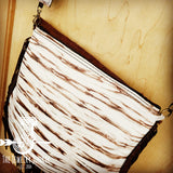 Load image into Gallery viewer, Leather White Chateau Handbag w/ Flap and Braid Accent