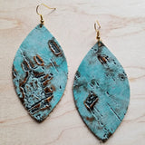 Load image into Gallery viewer, Leather Oval Earrings in Turquoise Metallic